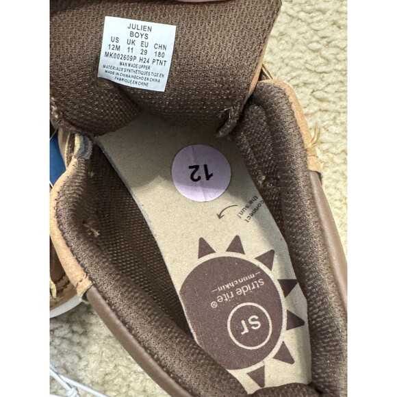 NEW BOYS STRIDE RITE MUNCHKIN JULIEN FAUX SUEDE HIKING ANKLE BOOTS SZ 12 TAN - Picture 7 of 9